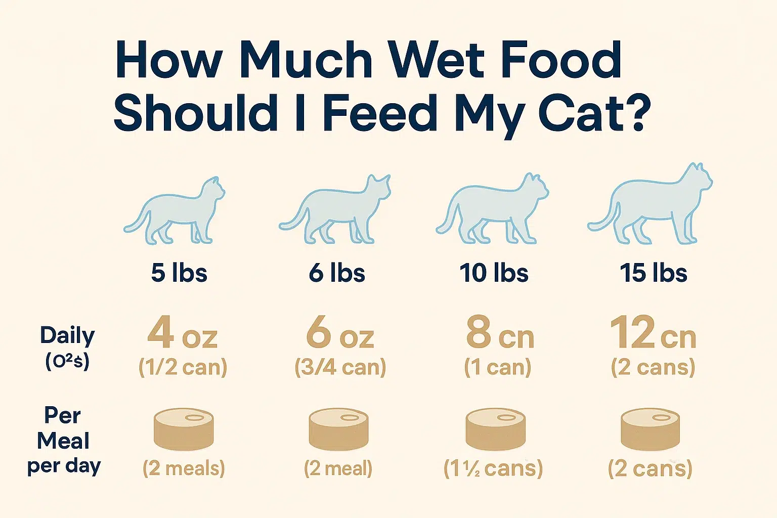 An infographic listing weight, age, activity level, health, and food brand as factors affecting a cat's food portion.