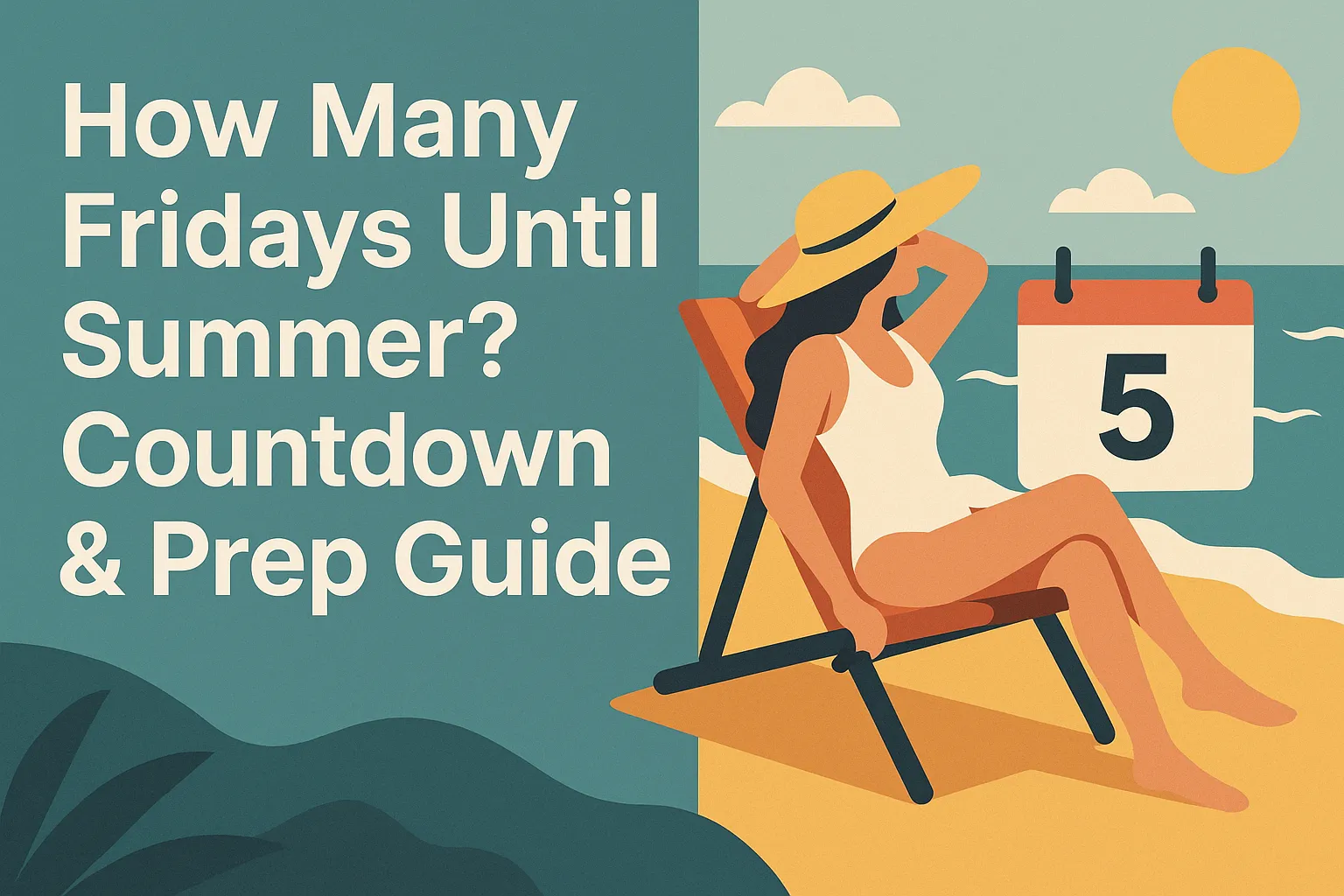 A hand circling June 1st on a calendar, counting how many Fridays until summer begins with a bright, sunny backdrop.