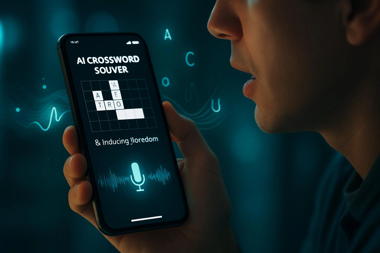 Voice input being used to solve crossword clues on a mobile AI crossword app